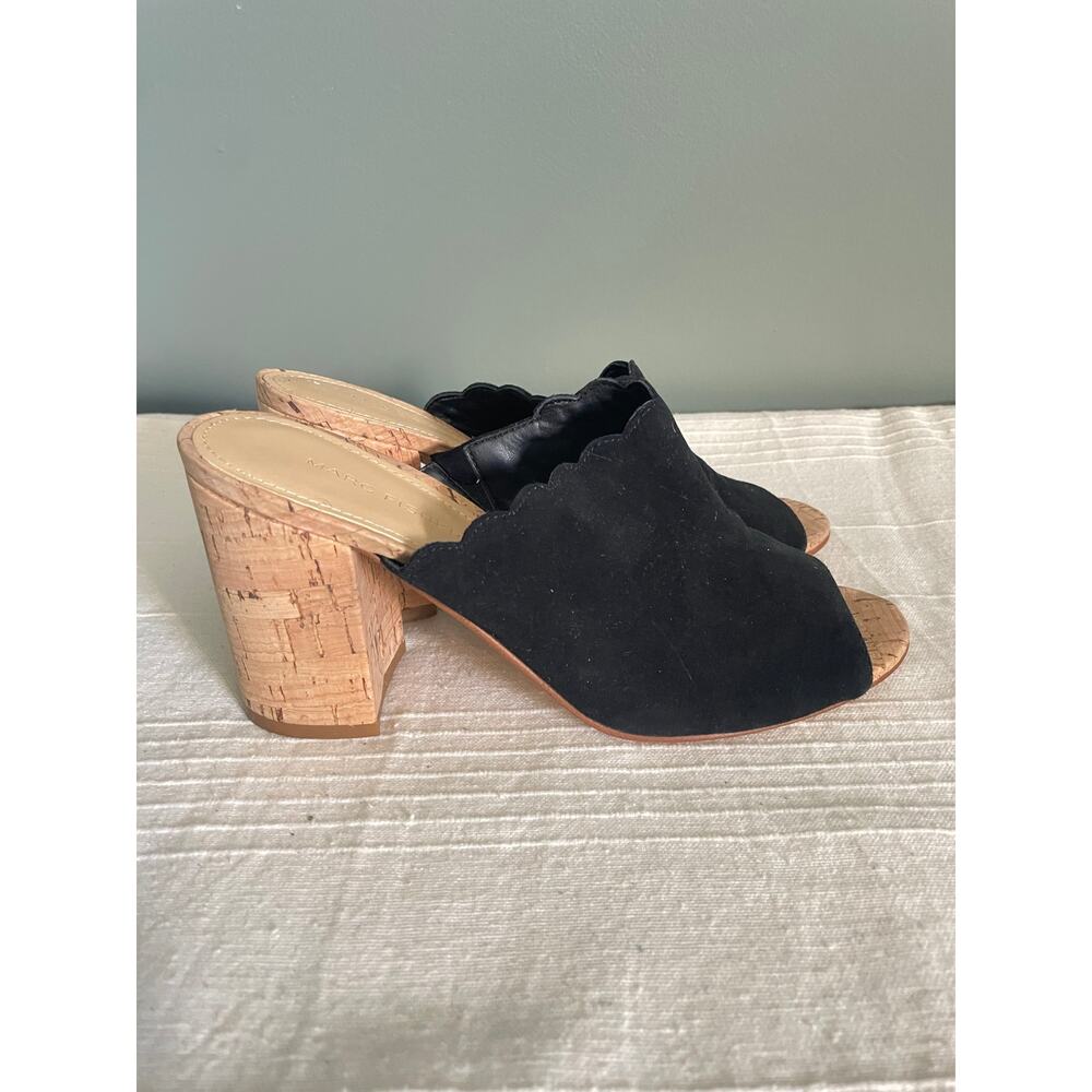 Marc Fisher Pomme Black Leather Suede Mule Block Heel With open Toe. Sz 8.